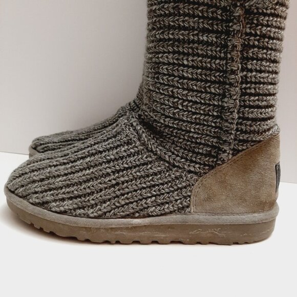 UGG Classic Cardy Boots 2-Button Tall / Fold-Over Knit Grey Sz 5 - Picture 9 of 16